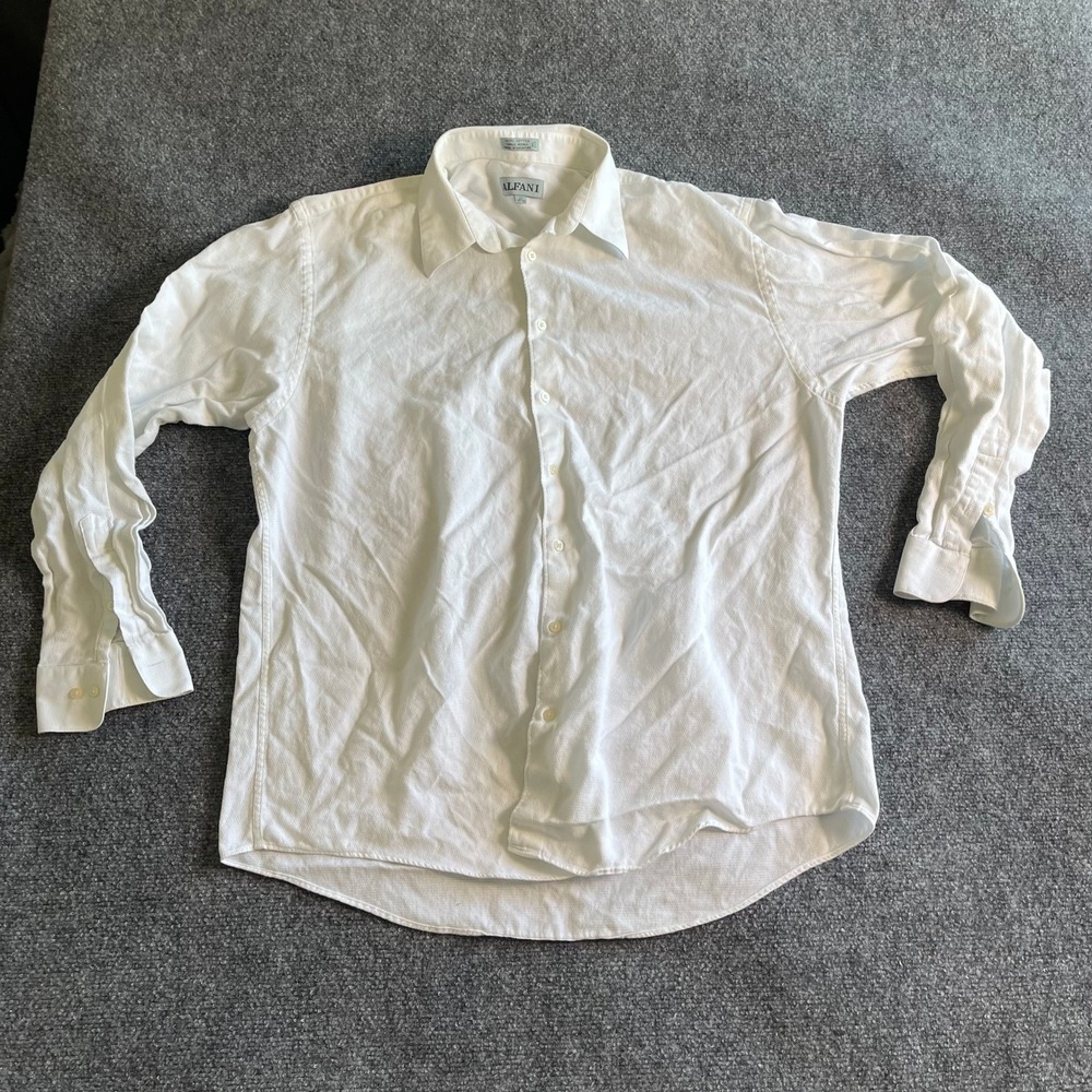 Alfani Mens White 100% Cotton Textured Long Sleeve Button Down Shirt‎ 17 35-36